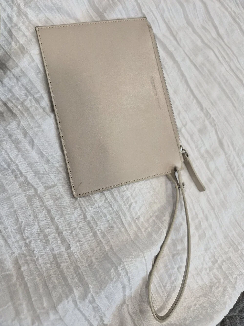 AESTHER EKME Leather Wristlet/Zip Pouch In Cream/Ivory Minimalist Made in Spain‎